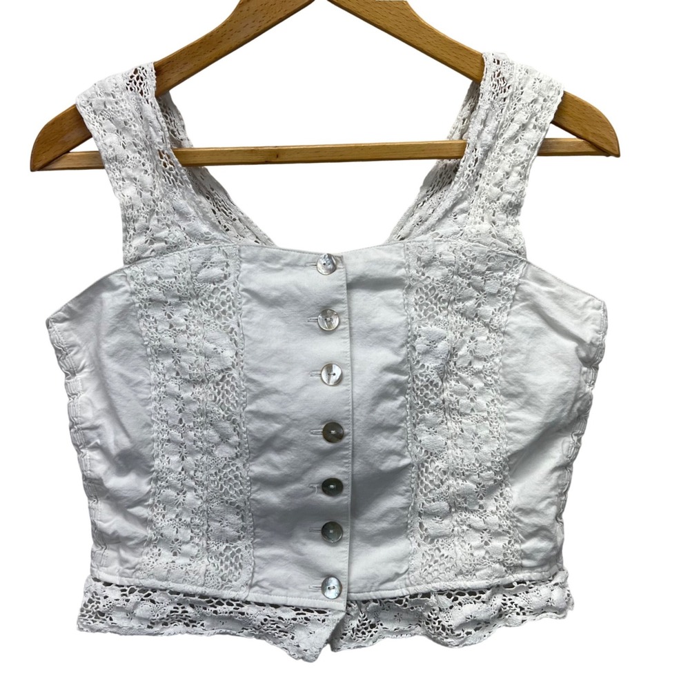 Hammerschmid Trachten Mieder Top Lace Insert Bodice Smocked Back Crop Vintage
